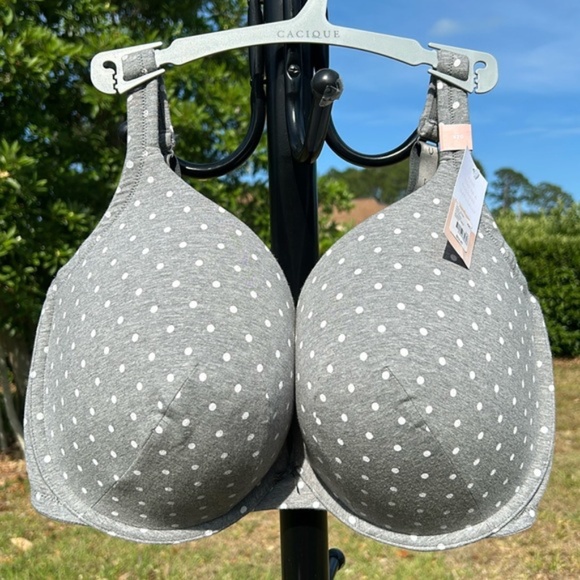 New Cacique cotton polka dot plunge grey bra